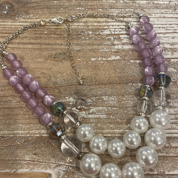 Vintage Silver Tone Beaded Double Layer Strand Choker Collar Statement Necklace - Picture 3 of 3